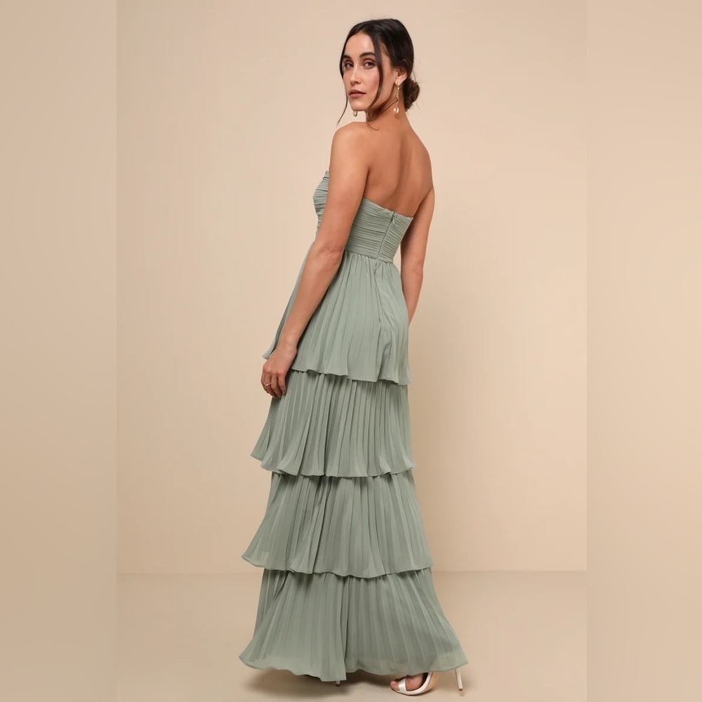Lulus Seriously Sensational Sage Brush Strapless
Tiered Maxi Dress - Picture 2 of 10